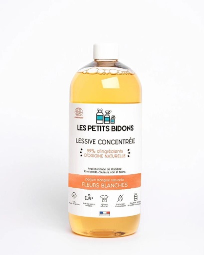 Petits bidons lessive fleurs blanches